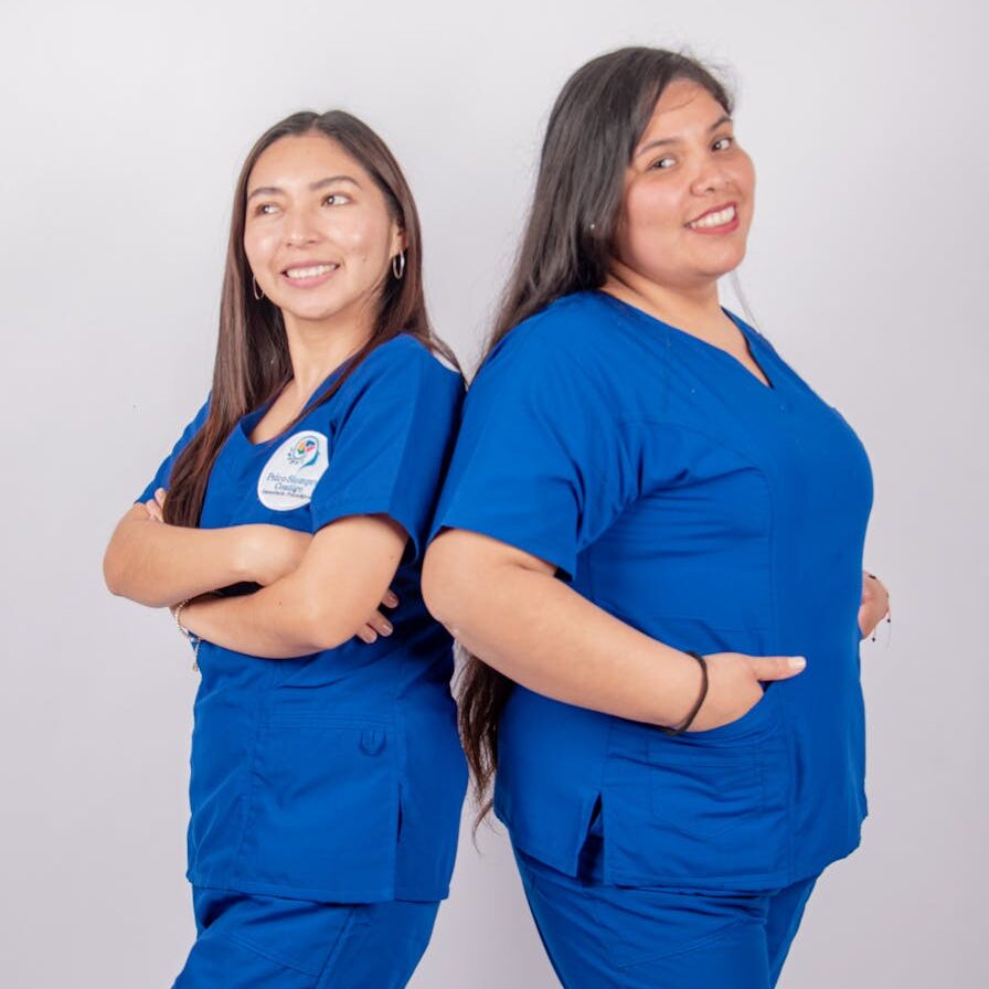 confident medical professionals in scrubs
